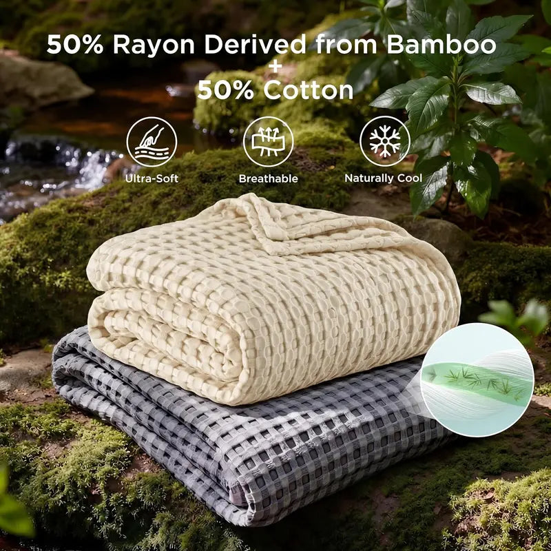 Bamboo Waffle Cooling Blanket | Rayon from Bamboo | Luxury Throw
