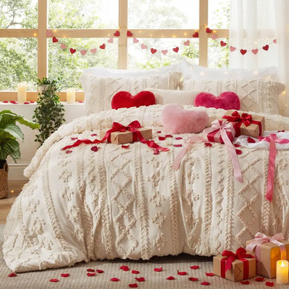 Tufted Boho Comforter Set - 3pc Shabby Chic Farmhouse Bedding