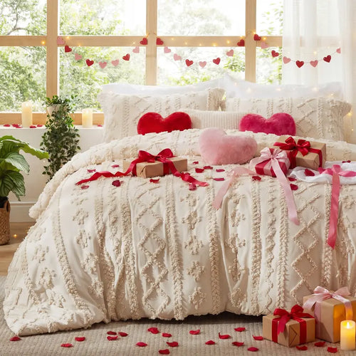 Tufted Boho Comforter Set - 3pc Shabby Chic Farmhouse Bedding