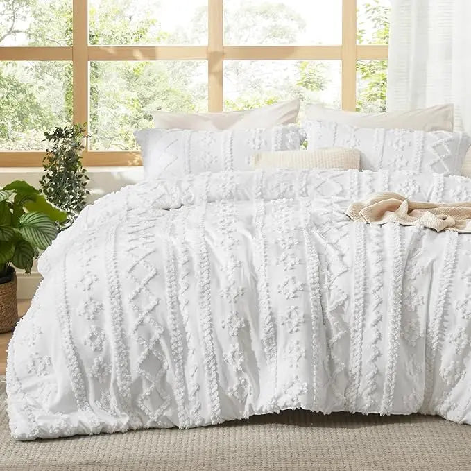 Tufted Boho Comforter Set - 3pc Shabby Chic Farmhouse Bedding
