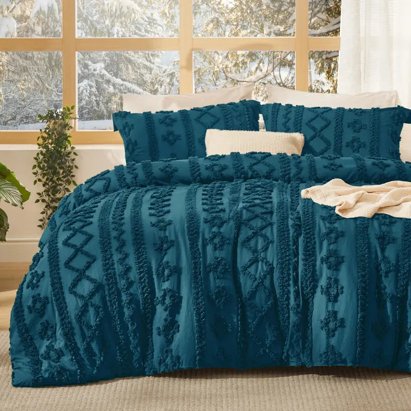 Tufted Boho Comforter Set - 3pc Shabby Chic Farmhouse Bedding