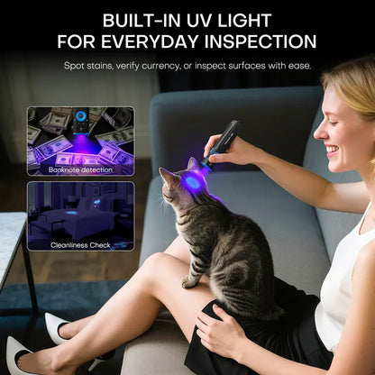 High-Lumen Rechargeable EDC Flashlight with UV Light - Portable Waterproof Pocket Torch for Outdoor Camping & Emergency