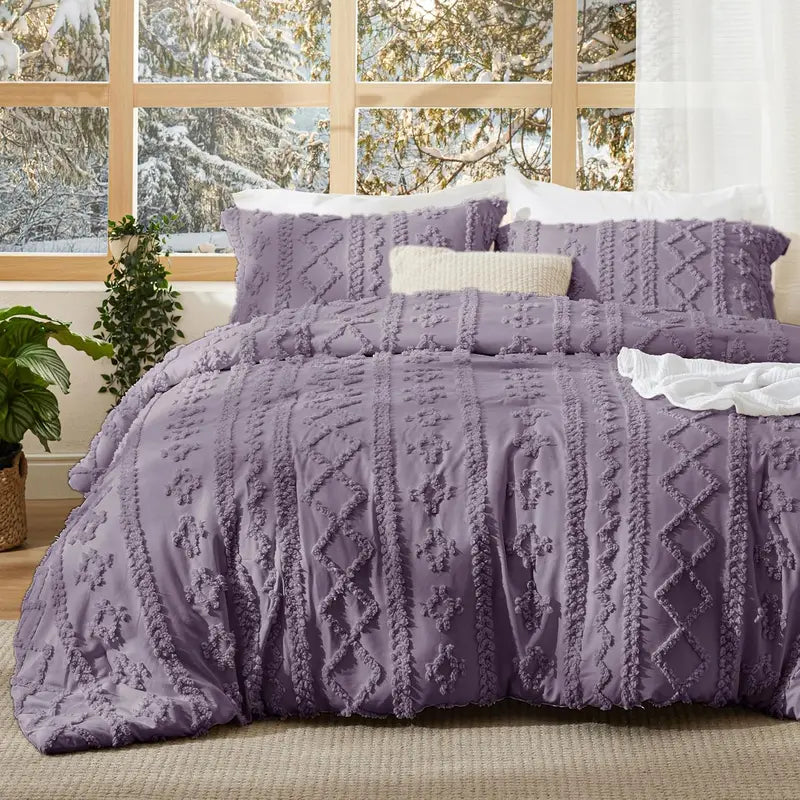 Tufted Boho Comforter Set - 3pc Shabby Chic Farmhouse Bedding