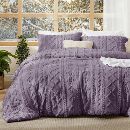 Tufted Boho Comforter Set - 3pc Shabby Chic Farmhouse Bedding