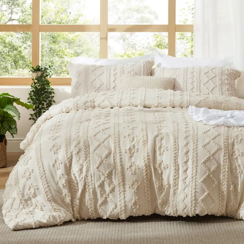 Tufted Boho Comforter Set - 3pc Shabby Chic Farmhouse Bedding