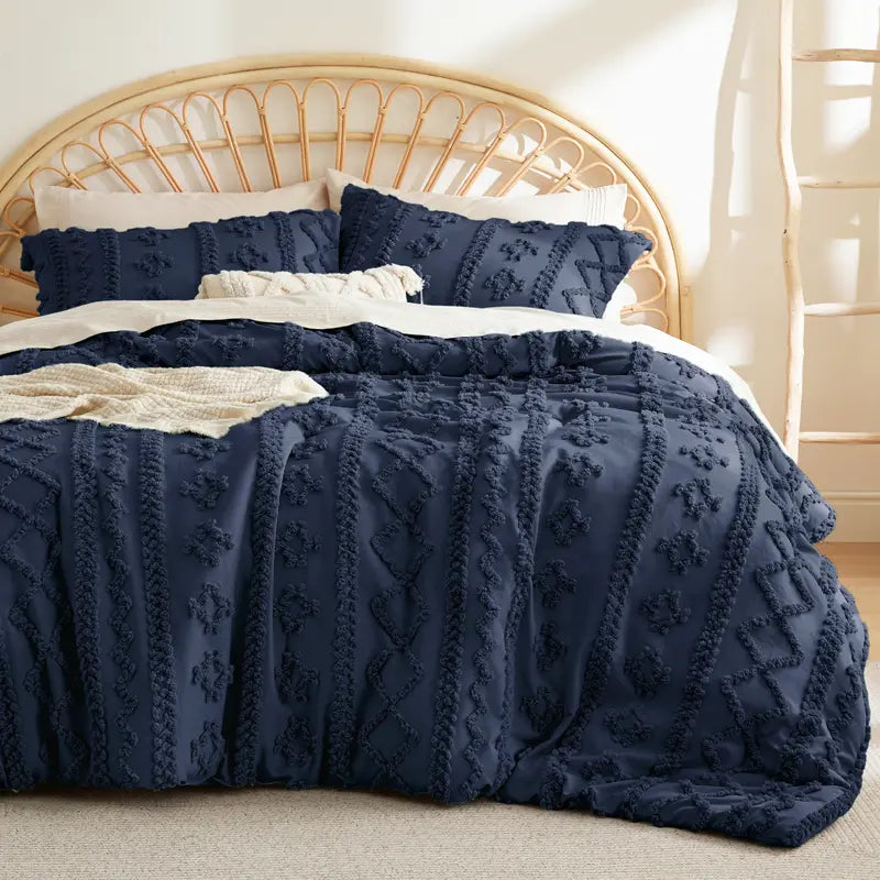 Tufted Boho Comforter Set - 3pc Shabby Chic Farmhouse Bedding
