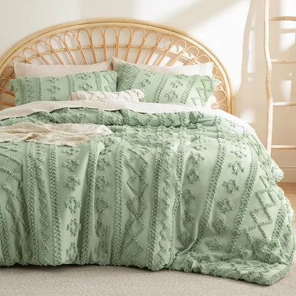 Tufted Boho Comforter Set - 3pc Shabby Chic Farmhouse Bedding