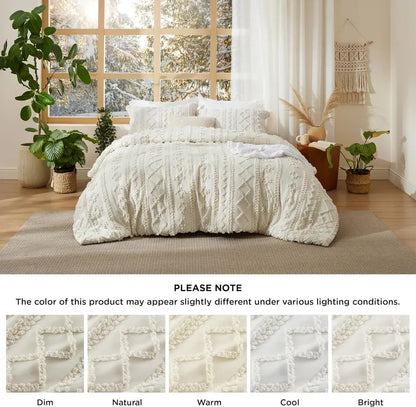 Tufted Boho Comforter Set - 3pc Shabby Chic Farmhouse Bedding