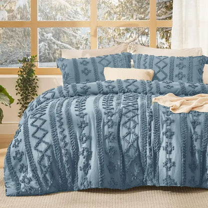Tufted Boho Comforter Set - 3pc Shabby Chic Farmhouse Bedding