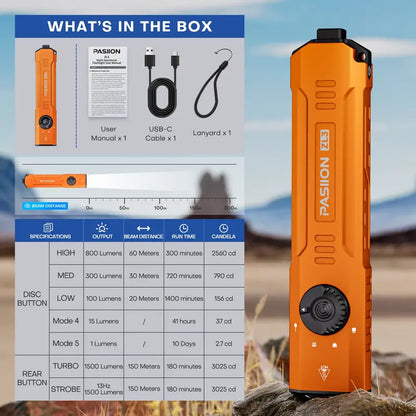 High-Lumen Rechargeable EDC Flashlight with UV Light - Portable Waterproof Pocket Torch for Outdoor Camping & Emergency